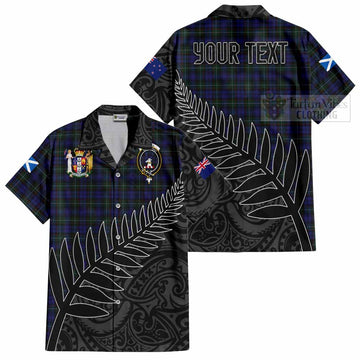 Tartan Vibes Clothing Sempill (Semple) Crest Tartan Short Sleeve Button Shirt with New Zealand Silver Fern Half Style