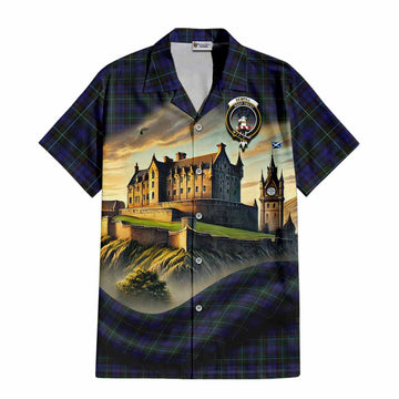 Tartan Vibes Clothing Sempill (Semple) Tartan Family Crest Short Sleeve Button Shirt with Scottish Ancient Castle Style