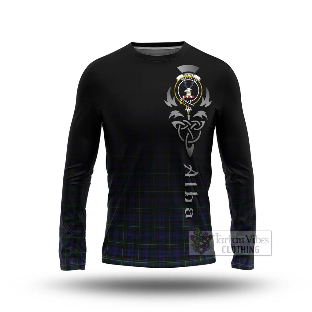 Tartan Vibes Clothing Sempill (Semple) Tartan Long Sleeve T-Shirt Featuring Alba Gu Brath Family Crest Celtic Inspired
