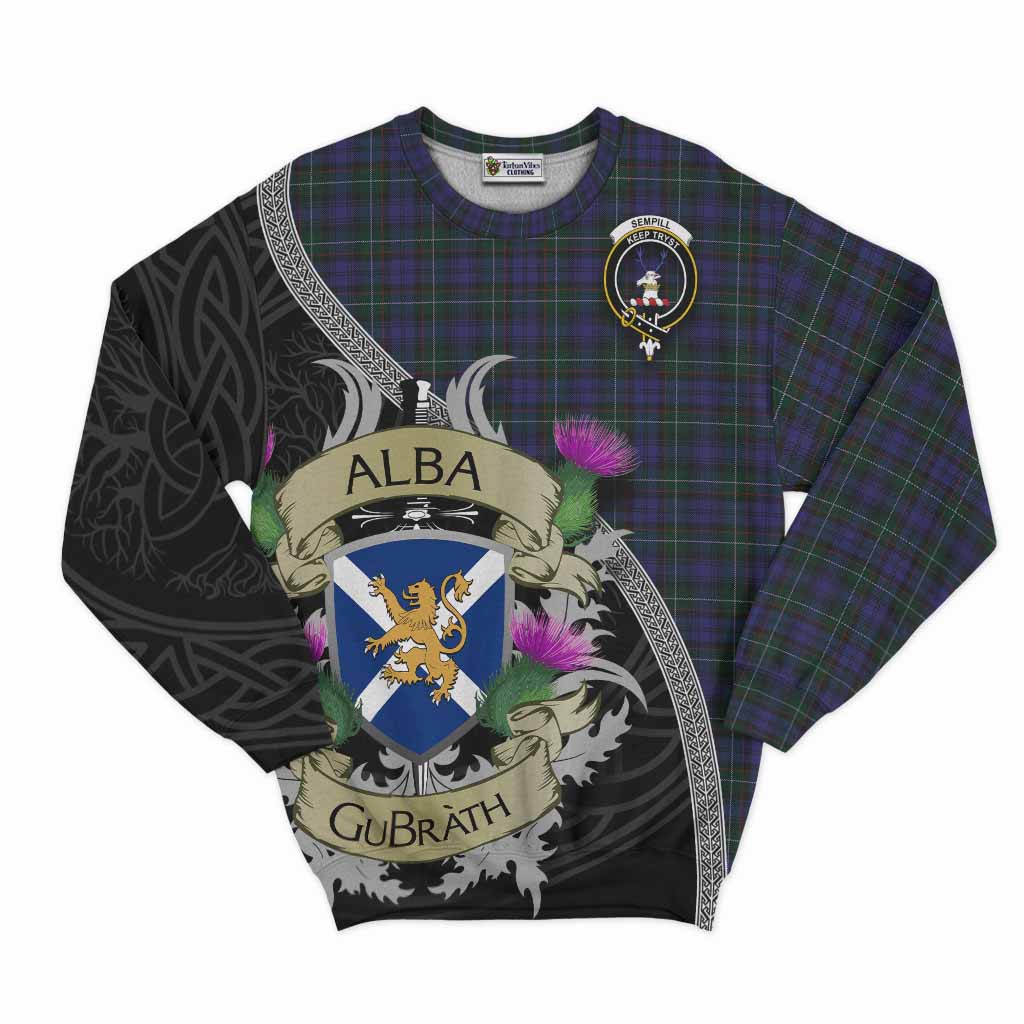 Tartan Vibes Clothing Sempill (Semple) Tartan Family Crest Sweatshirt Lion Rampant Royal Thistle Shield Celtic Inspired