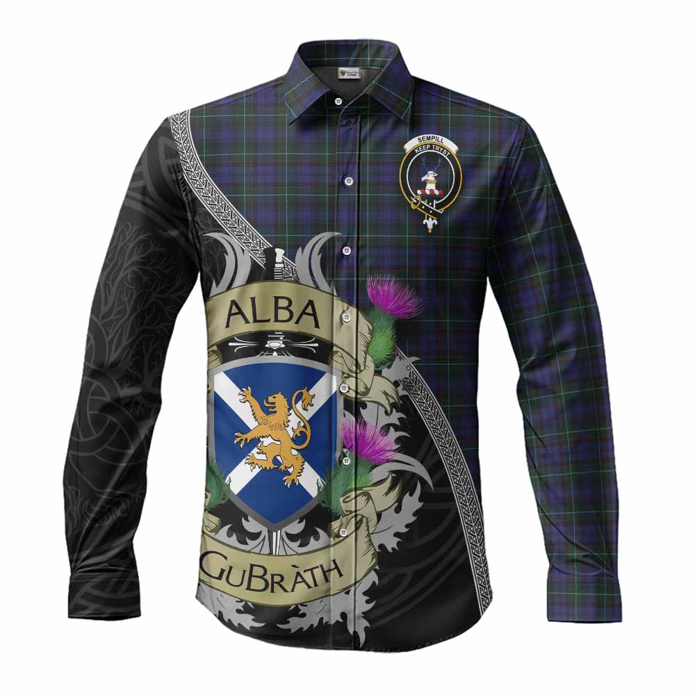 Tartan Vibes Clothing Sempill (Semple) Tartan Family Crest Long Sleeve Button Shirt Lion Rampant Royal Thistle Shield Celtic Inspired