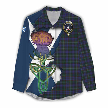 Tartan Vibes Clothing Sempill (Semple) Tartan Family Crest Women's Casual Shirt Scottish Thistle Celtic Inspired