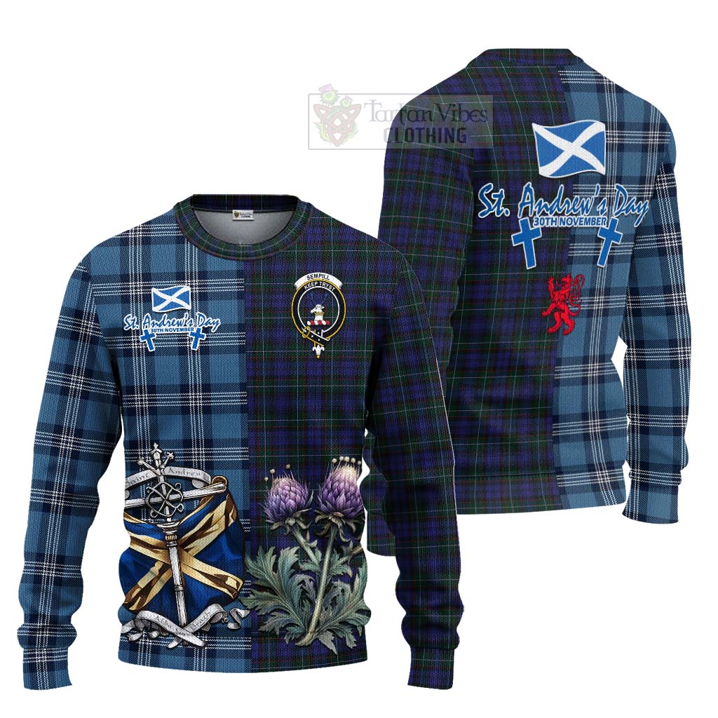Tartan Vibes Clothing Sempill (Semple) Tartan Knitted Sweater Happy St. Andrew's Day Half Tartan Style