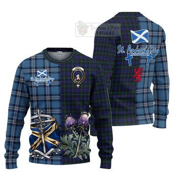 Tartan Vibes Clothing Sempill (Semple) Tartan Knitted Sweater Happy St. Andrew's Day Half Tartan Style