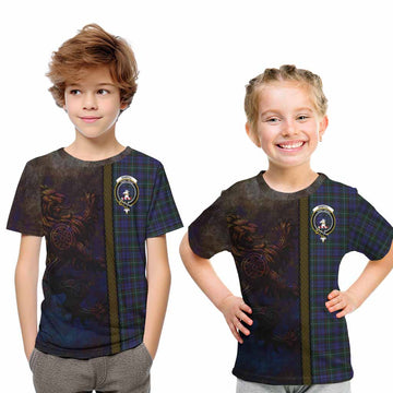 Sempill (Semple) Tartan Family Crest Kid T-Shirt Alba Gu Brath Be Brave Lion Ancient Style