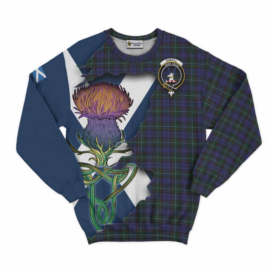 Tartan Vibes Clothing Sempill (Semple) Tartan Family Crest Sweatshirt Scottish Thistle Celtic Inspired