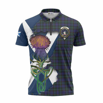 Sempill (Semple) Tartan Family Crest Zipper Polo Shirt Scottish Thistle Celtic Inspired