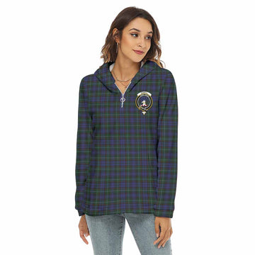 Sempill (Semple) Tartan Women's Borg Fleece Hoodie with Half Zip with Family Crest