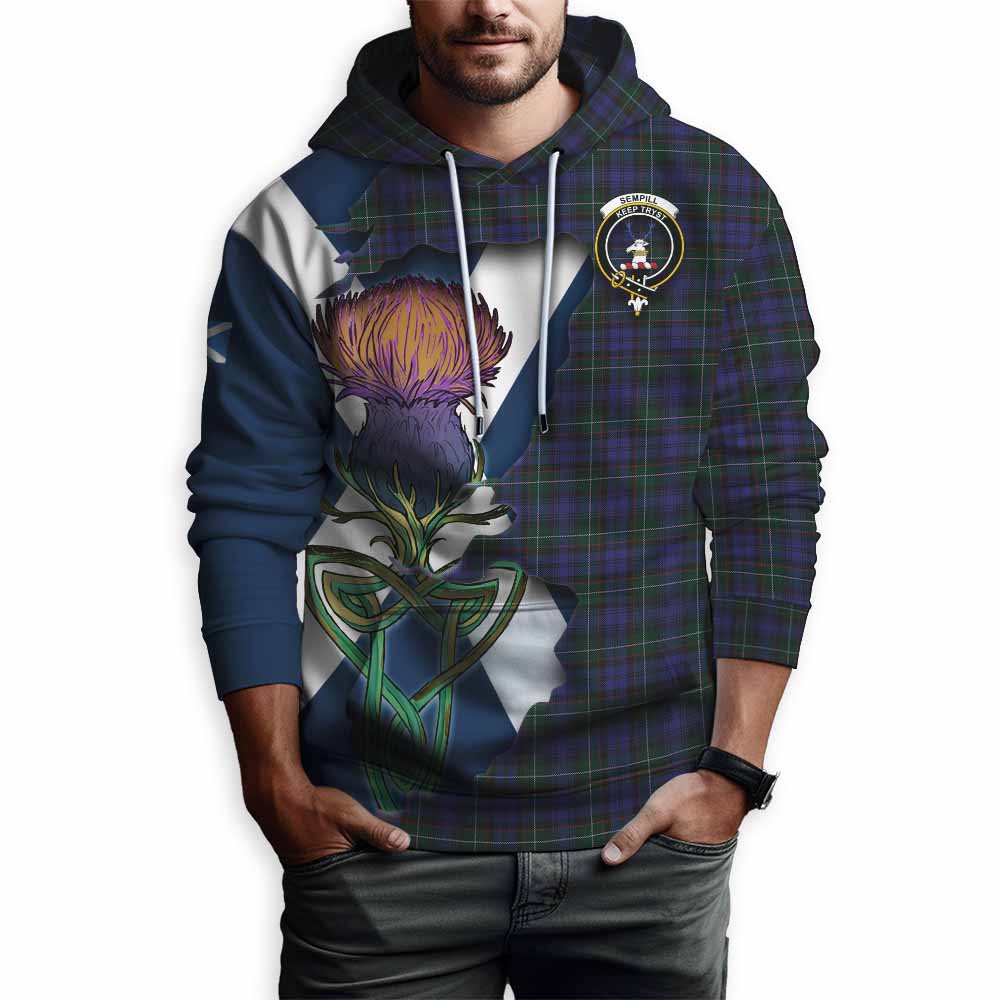 Tartan Vibes Clothing Sempill (Semple) Tartan Family Crest Hoodie Scottish Thistle Celtic Inspired