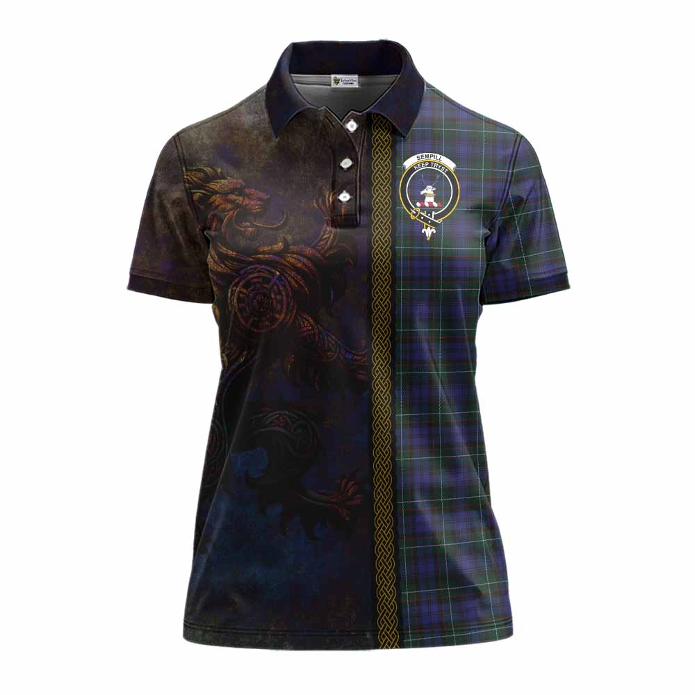 Tartan Vibes Clothing Sempill (Semple) Tartan Family Crest Women's Polo Shirt Alba Gu Brath Be Brave Lion Ancient Style