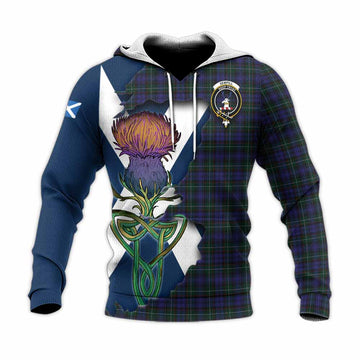 Sempill (Semple) Tartan Family Crest Knitted Hoodie Scottish Thistle Celtic Inspired