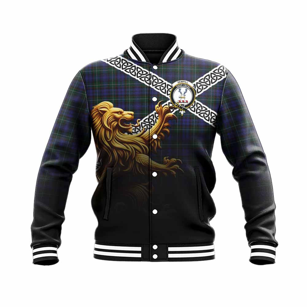 Tartan Vibes Clothing Sempill (Semple) Crest Tartan Baseball Jacket with Golden Lion Emblem Celtic Style