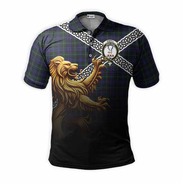 Sempill (Semple) Crest Tartan Polo Shirt with Golden Lion Emblem Celtic Style