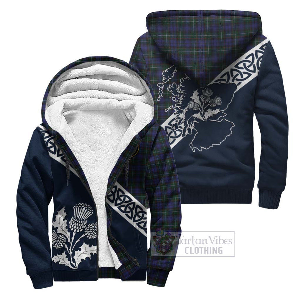 Tartan Vibes Clothing Sempill (Semple) Tartan Sherpa Hoodie Featuring Thistle and Scotland Map