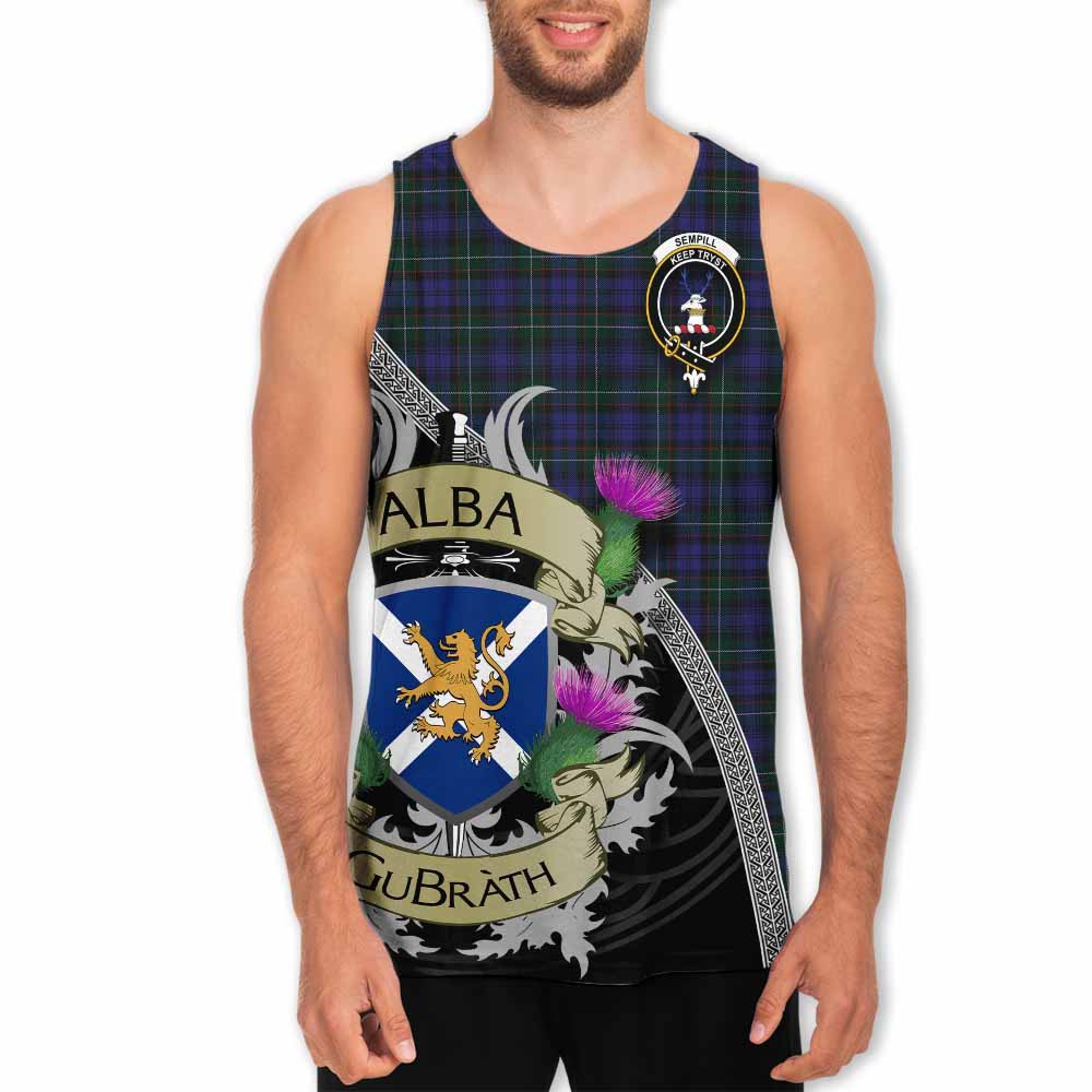 Tartan Vibes Clothing Sempill (Semple) Tartan Family Crest Men's Tank Top Lion Rampant Royal Thistle Shield Celtic Inspired