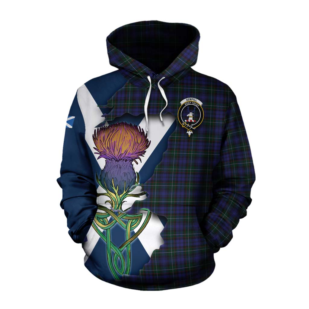 Tartan Vibes Clothing Sempill (Semple) Tartan Family Crest Cotton Hoodie Scottish Thistle Celtic Inspired