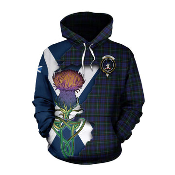 Tartan Vibes Clothing Sempill (Semple) Tartan Family Crest Cotton Hoodie Scottish Thistle Celtic Inspired