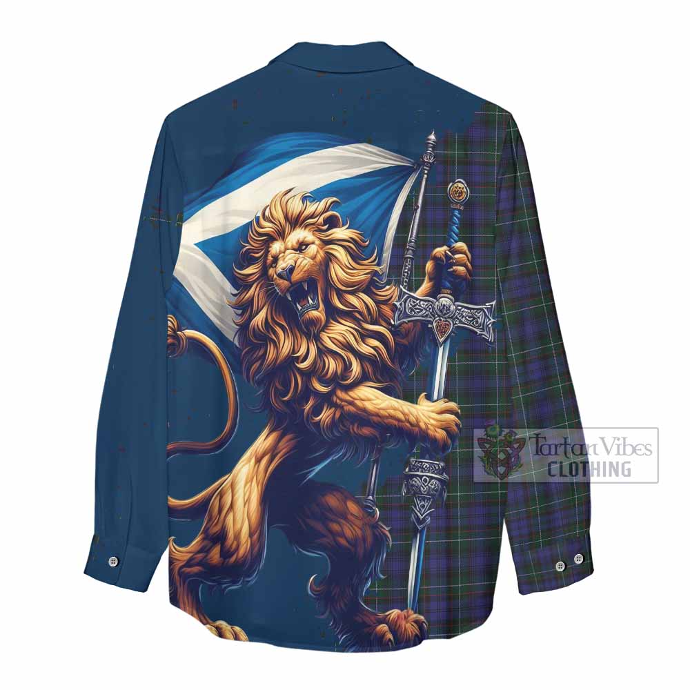 Tartan Vibes Clothing Sempill (Semple) Tartan Family Crest Women's Casual Shirt with Scottish Majestic Lion