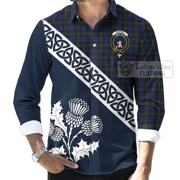 Tartan Vibes Clothing Sempill (Semple) Tartan Long Sleeve Button Shirt Featuring Thistle and Scotland Map