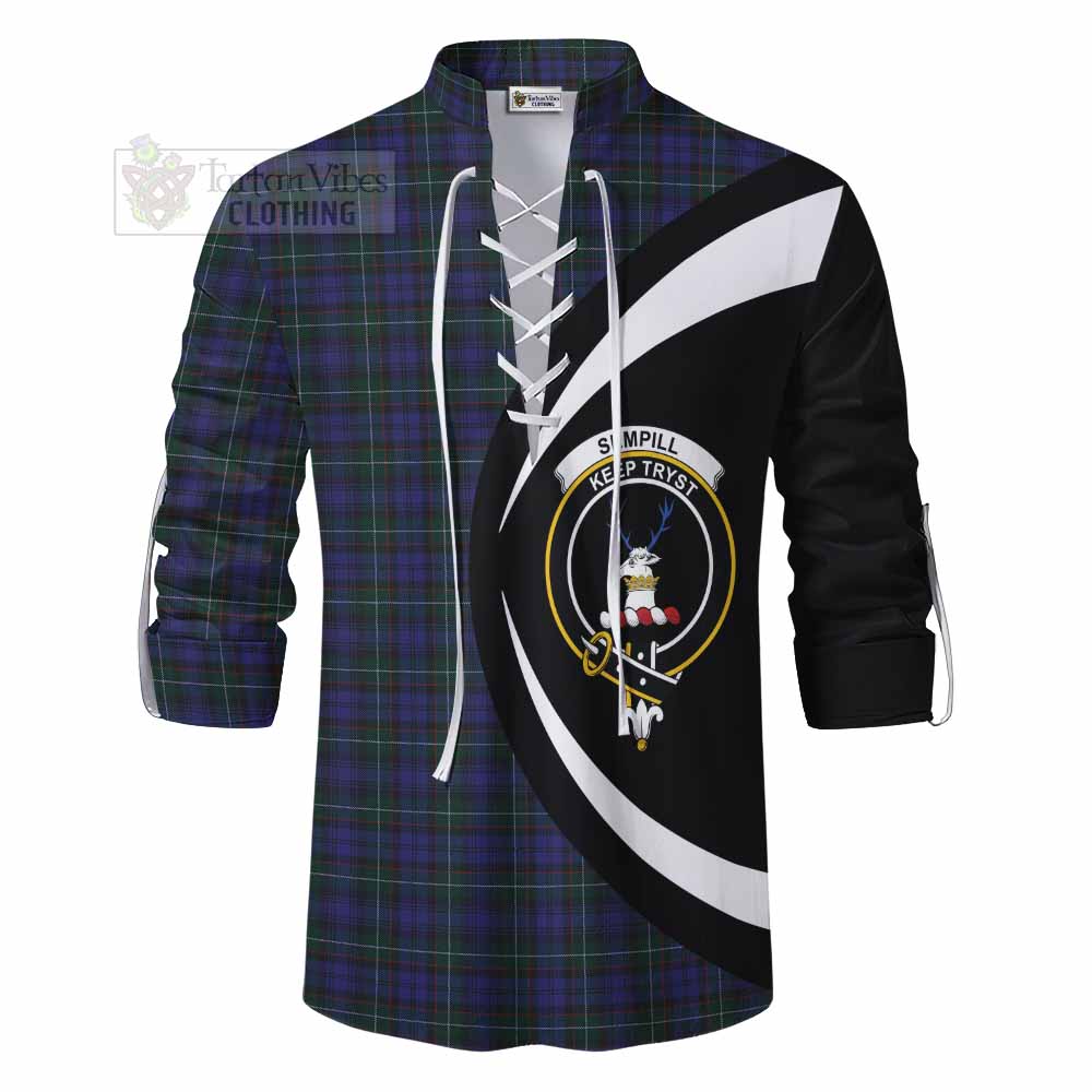 Tartan Vibes Clothing Sempill (Semple) Tartan Ghillie Kilt Shirt with Family Crest Circle Style