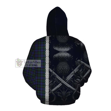 Tartan Vibes Clothing Sempill (Semple) Tartan Cotton Hoodie with Family Crest Cross Sword Thistle Celtic Vibes