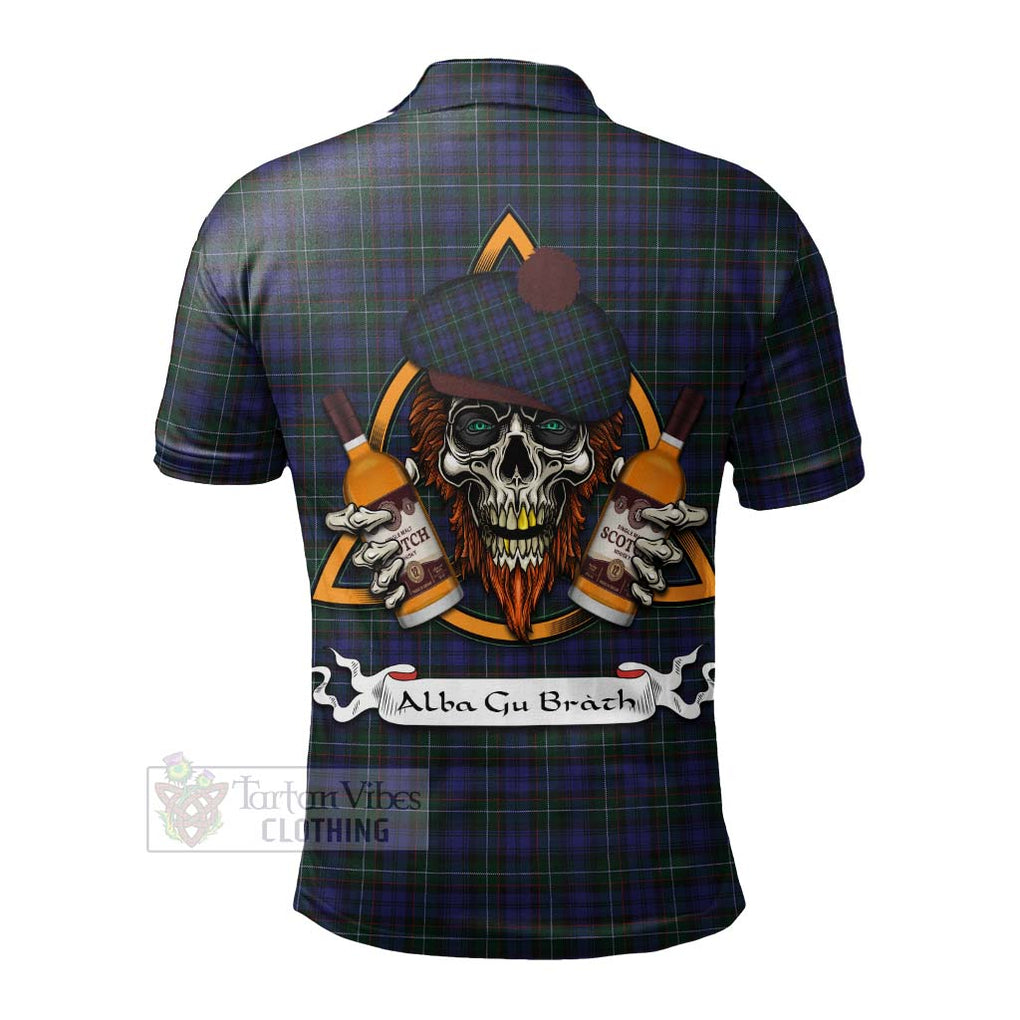 Tartan Vibes Clothing Sempill (Semple) Tartan Polo Shirt with Family Crest and Bearded Skull Holding Bottles of Whiskey