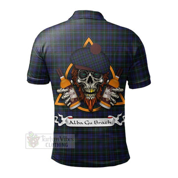 Tartan Vibes Clothing Sempill (Semple) Tartan Polo Shirt with Family Crest and Bearded Skull Holding Bottles of Whiskey
