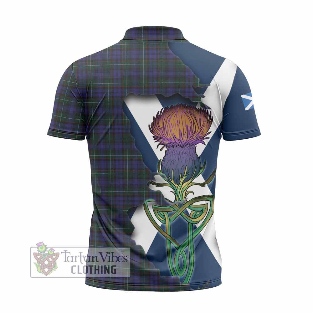 Tartan Vibes Clothing Sempill (Semple) Tartan Family Crest Zipper Polo Shirt Scottish Thistle Celtic Inspired
