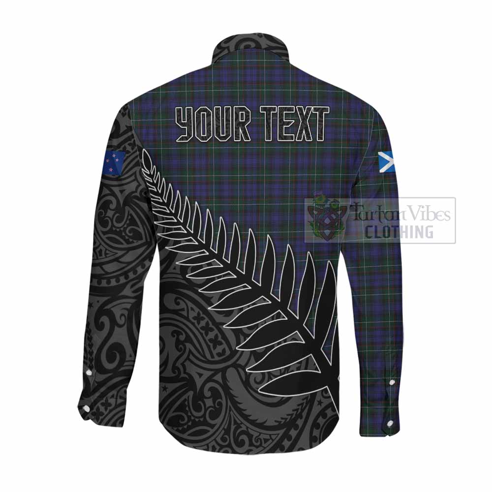 Tartan Vibes Clothing Sempill (Semple) Crest Tartan Long Sleeve Button Shirt with New Zealand Silver Fern Half Style