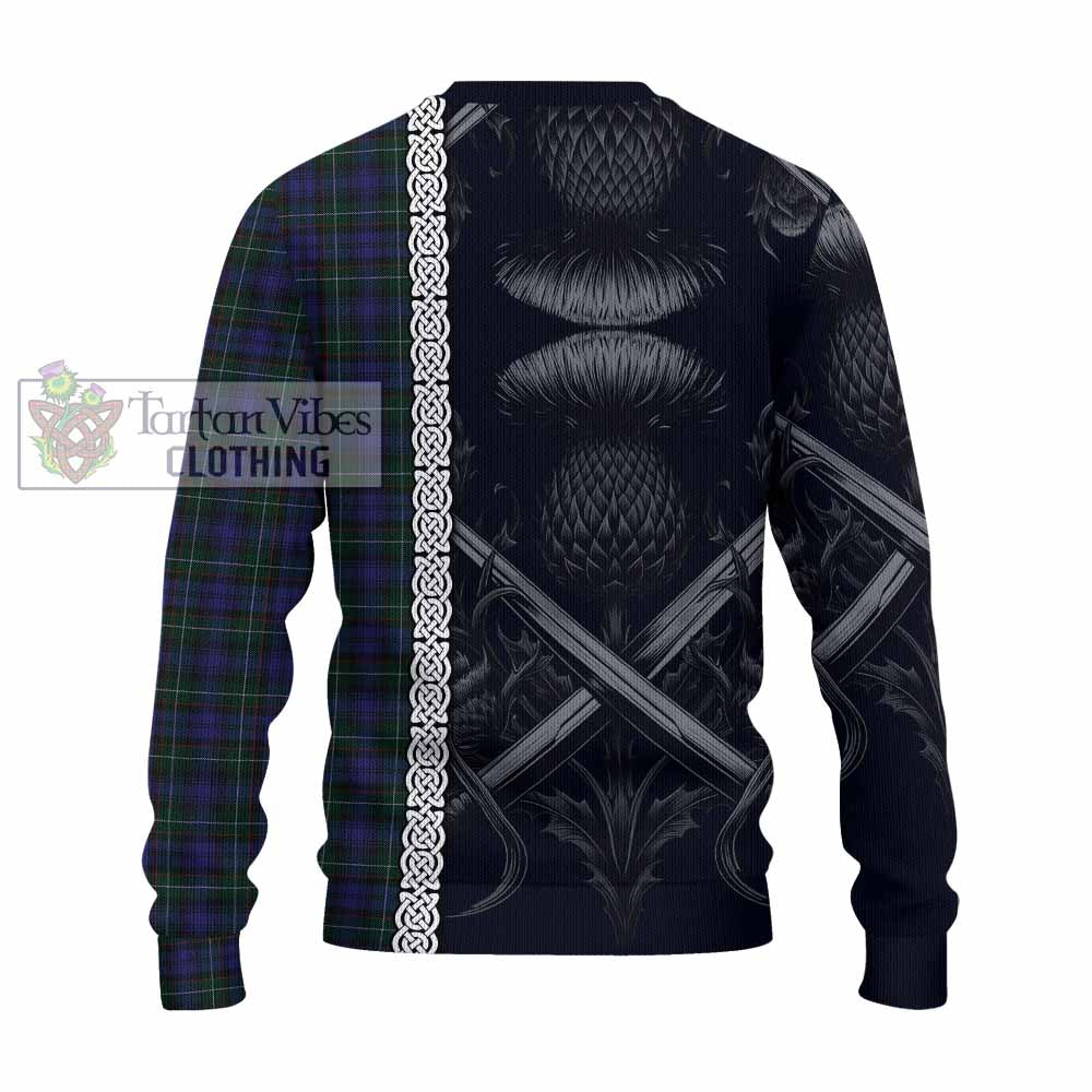 Tartan Vibes Clothing Sempill (Semple) Tartan Knitted Sweater with Family Crest Cross Sword Thistle Celtic Vibes