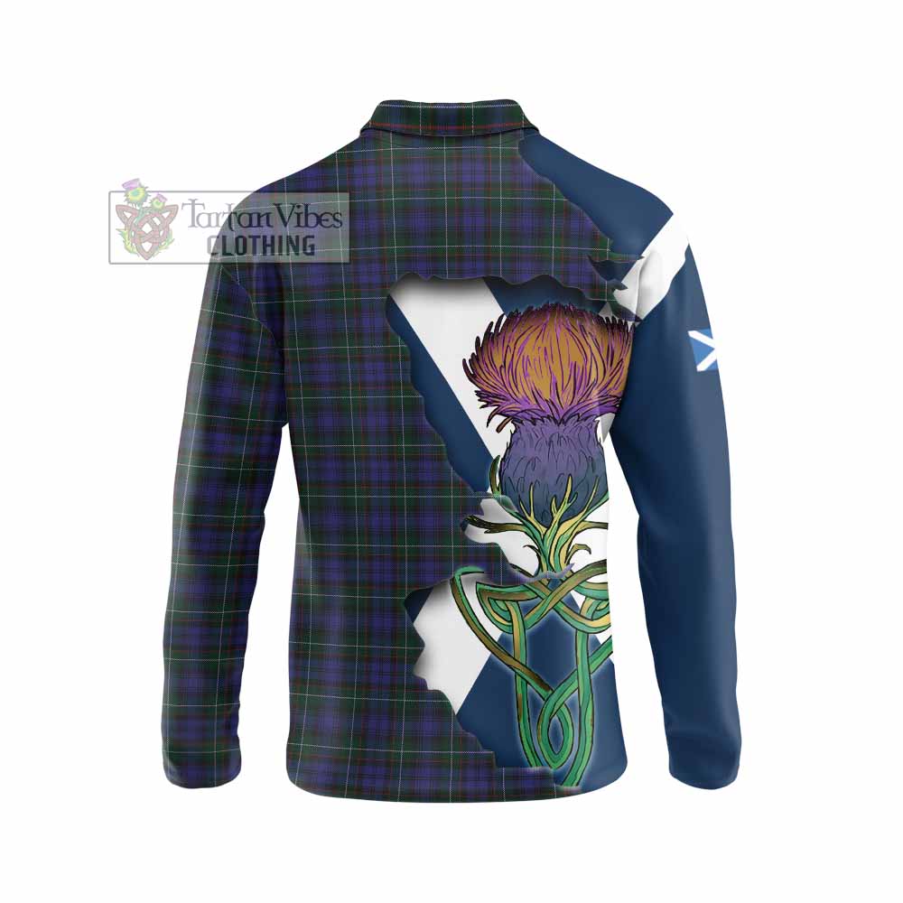 Tartan Vibes Clothing Sempill (Semple) Tartan Family Crest Long Sleeve Polo Shirt Scottish Thistle Celtic Inspired