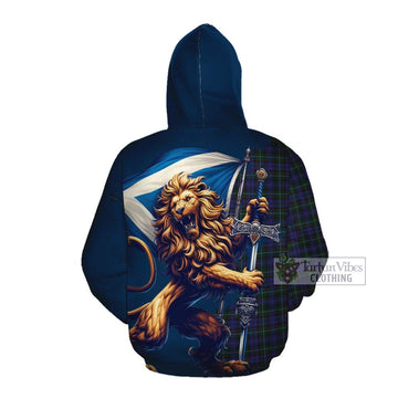 Tartan Vibes Clothing Sempill (Semple) Tartan Family Crest Cotton Hoodie with Scottish Majestic Lion
