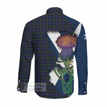 Tartan Vibes Clothing Sempill (Semple) Tartan Family Crest Long Sleeve Button Shirt Scottish Thistle Celtic Inspired