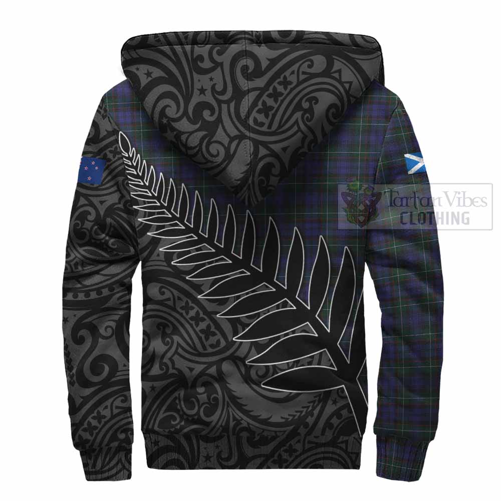 Tartan Vibes Clothing Sempill (Semple) Crest Tartan Sherpa Hoodie with New Zealand Silver Fern Half Style