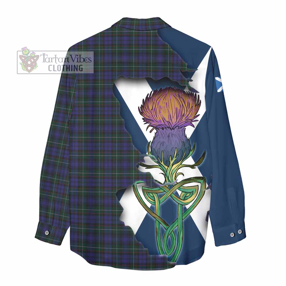Tartan Vibes Clothing Sempill (Semple) Tartan Family Crest Women's Casual Shirt Scottish Thistle Celtic Inspired