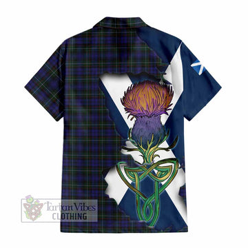 Tartan Vibes Clothing Sempill (Semple) Tartan Family Crest Short Sleeve Button Shirt Scottish Thistle Celtic Inspired