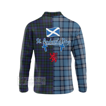 Tartan Vibes Clothing Sempill (Semple) Tartan Long Sleeve Polo Shirt Happy St. Andrew's Day Half Tartan Style