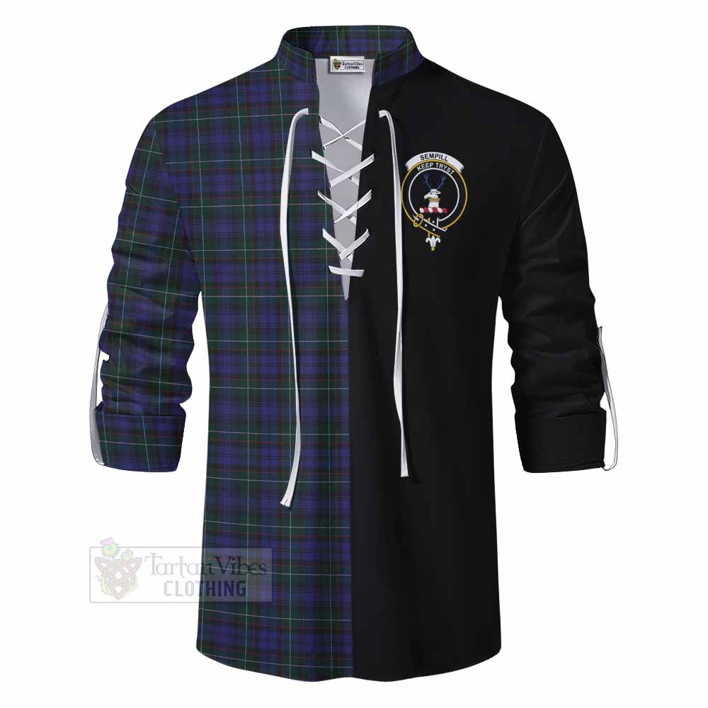 Tartan Vibes Clothing Sempill (Semple) Tartan Ghillie Kilt Shirt with Family Crest and Half Of Me Style