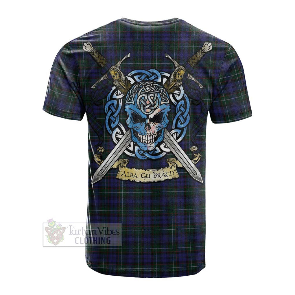 Tartan Vibes Clothing Sempill (Semple) Tartan Cotton T-shirt with Family Crest Celtic Skull Style