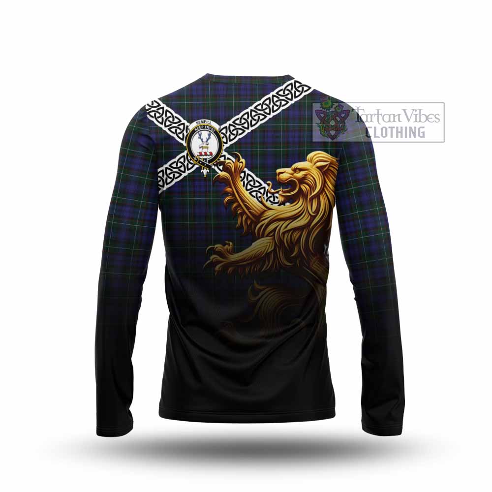 Tartan Vibes Clothing Sempill (Semple) Crest Tartan Long Sleeve T-Shirt with Golden Lion Emblem Celtic Style