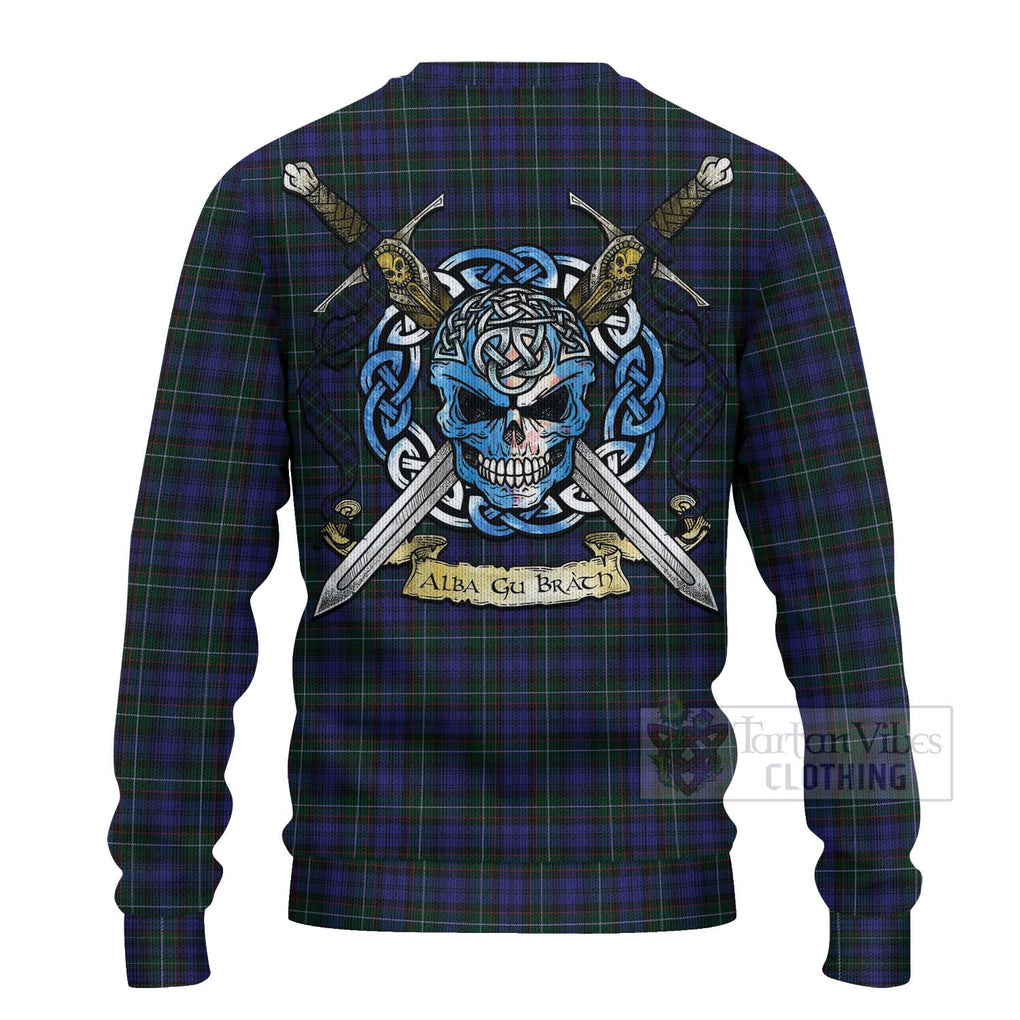 Tartan Vibes Clothing Sempill (Semple) Tartan Knitted Sweater with Family Crest Celtic Skull Style
