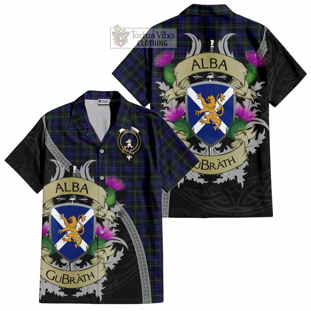 Tartan Vibes Clothing Sempill (Semple) Tartan Family Crest Short Sleeve Button Shirt Lion Rampant Royal Thistle Shield Celtic Inspired