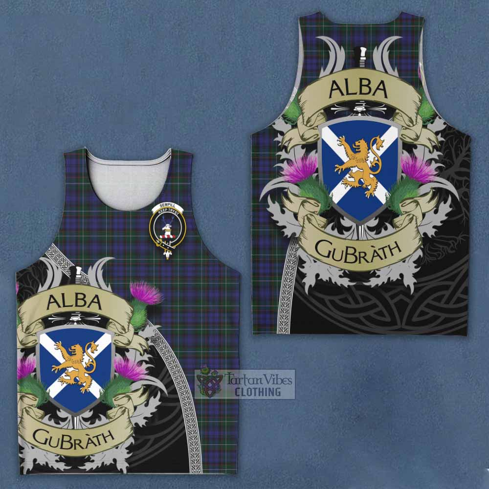 Tartan Vibes Clothing Sempill (Semple) Tartan Family Crest Men's Tank Top Lion Rampant Royal Thistle Shield Celtic Inspired
