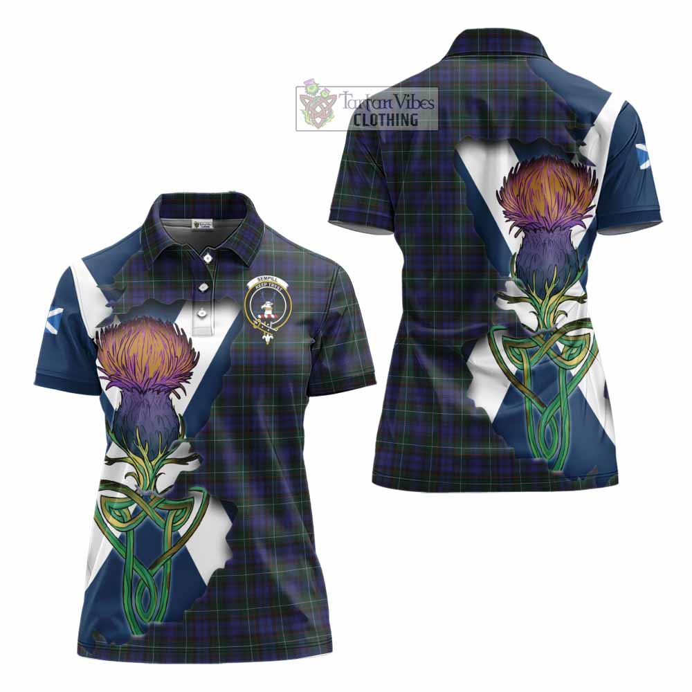 Tartan Vibes Clothing Sempill (Semple) Tartan Family Crest Women's Polo Shirt Scottish Thistle Celtic Inspired