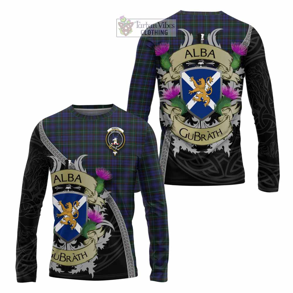 Tartan Vibes Clothing Sempill (Semple) Tartan Family Crest Long Sleeve T-Shirt Lion Rampant Royal Thistle Shield Celtic Inspired