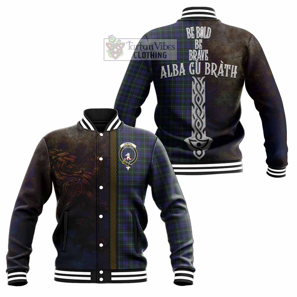 Tartan Vibes Clothing Sempill (Semple) Tartan Family Crest Baseball Jacket Alba Gu Brath Be Brave Lion Ancient Style