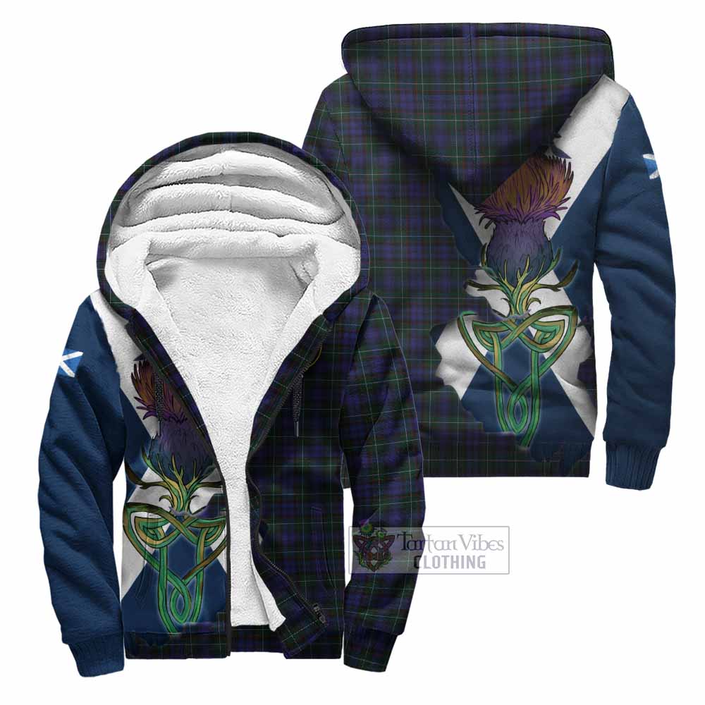 Tartan Vibes Clothing Sempill (Semple) Tartan Family Crest Sherpa Hoodie Scottish Thistle Celtic Inspired