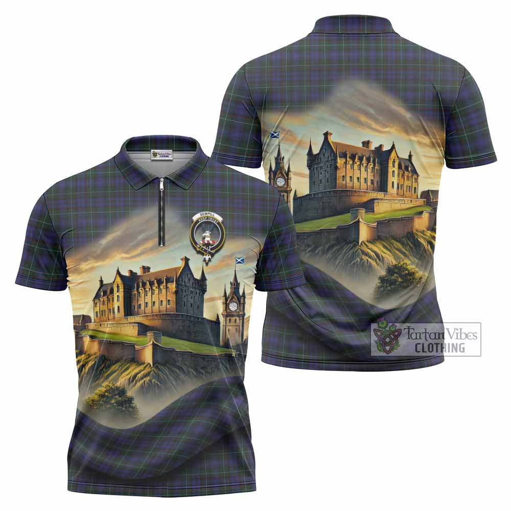 Tartan Vibes Clothing Sempill (Semple) Tartan Family Crest Zipper Polo Shirt with Scottish Ancient Castle Stype