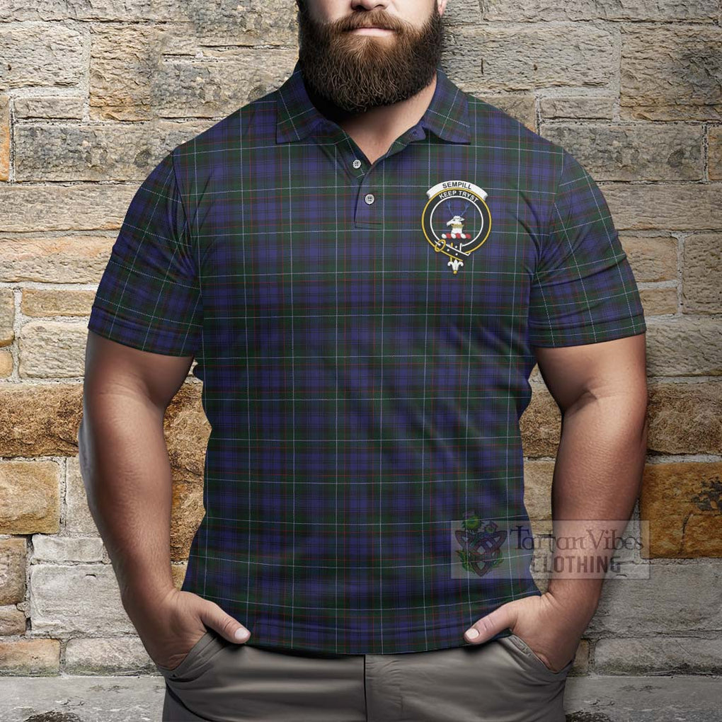 Tartan Vibes Clothing Sempill (Semple) Tartan Polo Shirt with Family Crest and Bearded Skull Holding Bottles of Whiskey