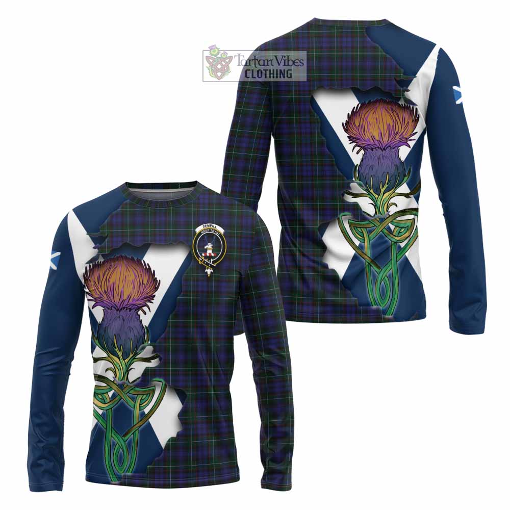 Tartan Vibes Clothing Sempill (Semple) Tartan Family Crest Long Sleeve T-Shirt Scottish Thistle Celtic Inspired
